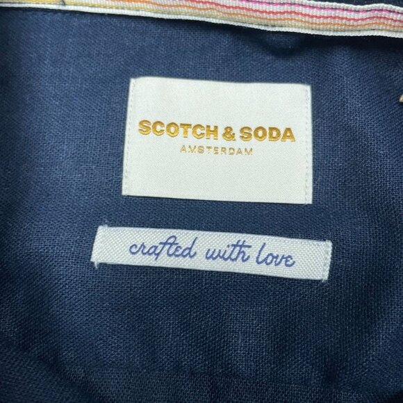 Scotch & Soda Mens Linen Navy Short-Sleeve Button-Up Shirt Size L a0831 - Picture 3 of 9